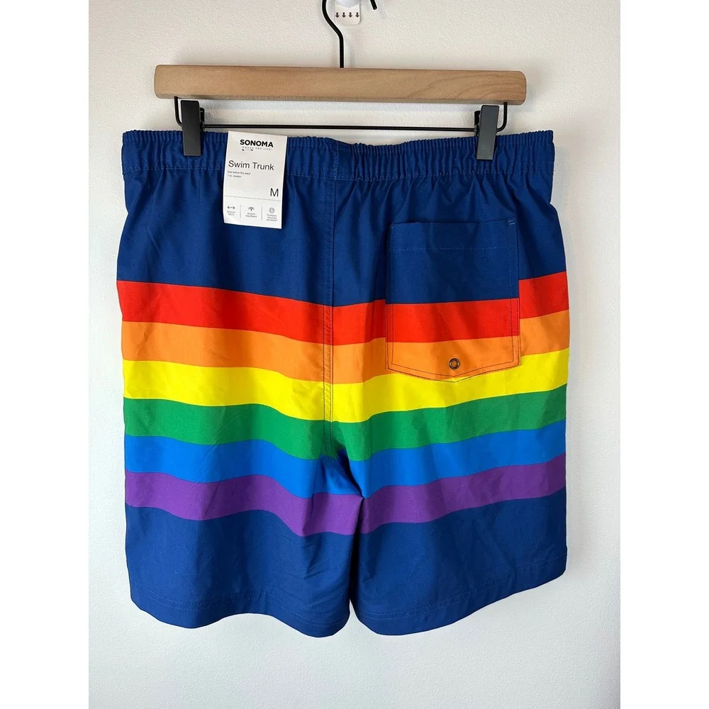 SONOMA Kohls Men's Rainbow Pride Flag Swim Trunks NWT Travel Vacation Medium